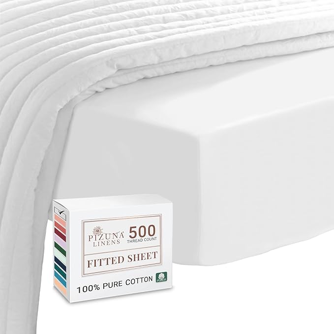 Pizuna 500 Thread Count Sateen White Single Fitted Sheet 100x200+40cm NEW