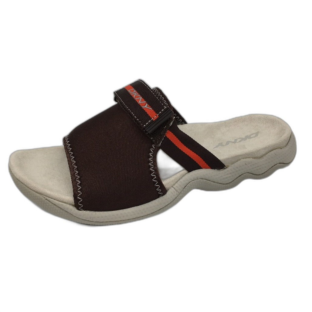DKNY Mulberry Lycra Chocolate Brown Slide Slip On Sandal Shoe Ladies Size 5 NEW