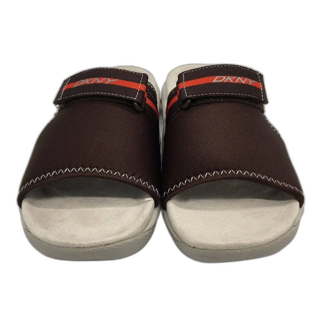 DKNY Mulberry Lycra Chocolate Brown Slide Slip On Sandal Shoe Ladies Size 5 NEW