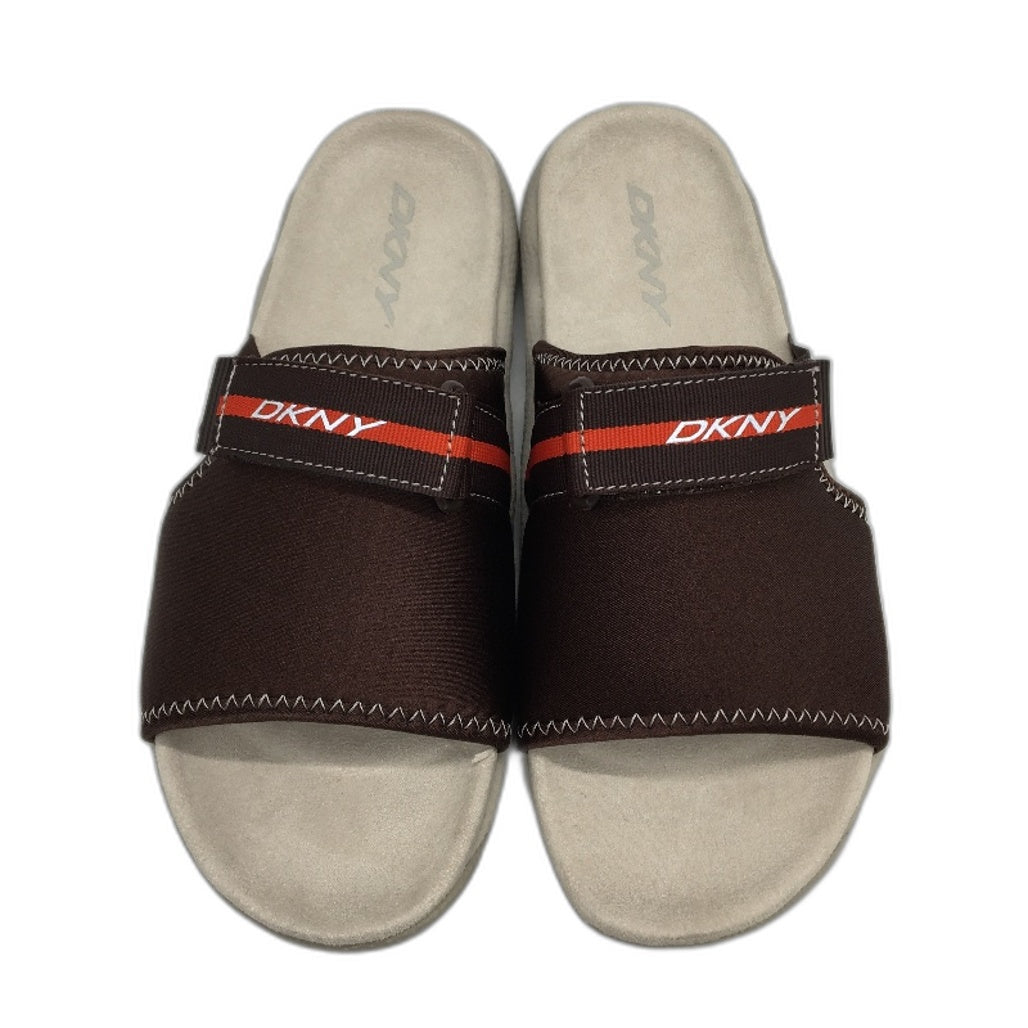 DKNY Mulberry Lycra Chocolate Brown Slide Slip On Sandal Shoe Ladies Size 7 NEW