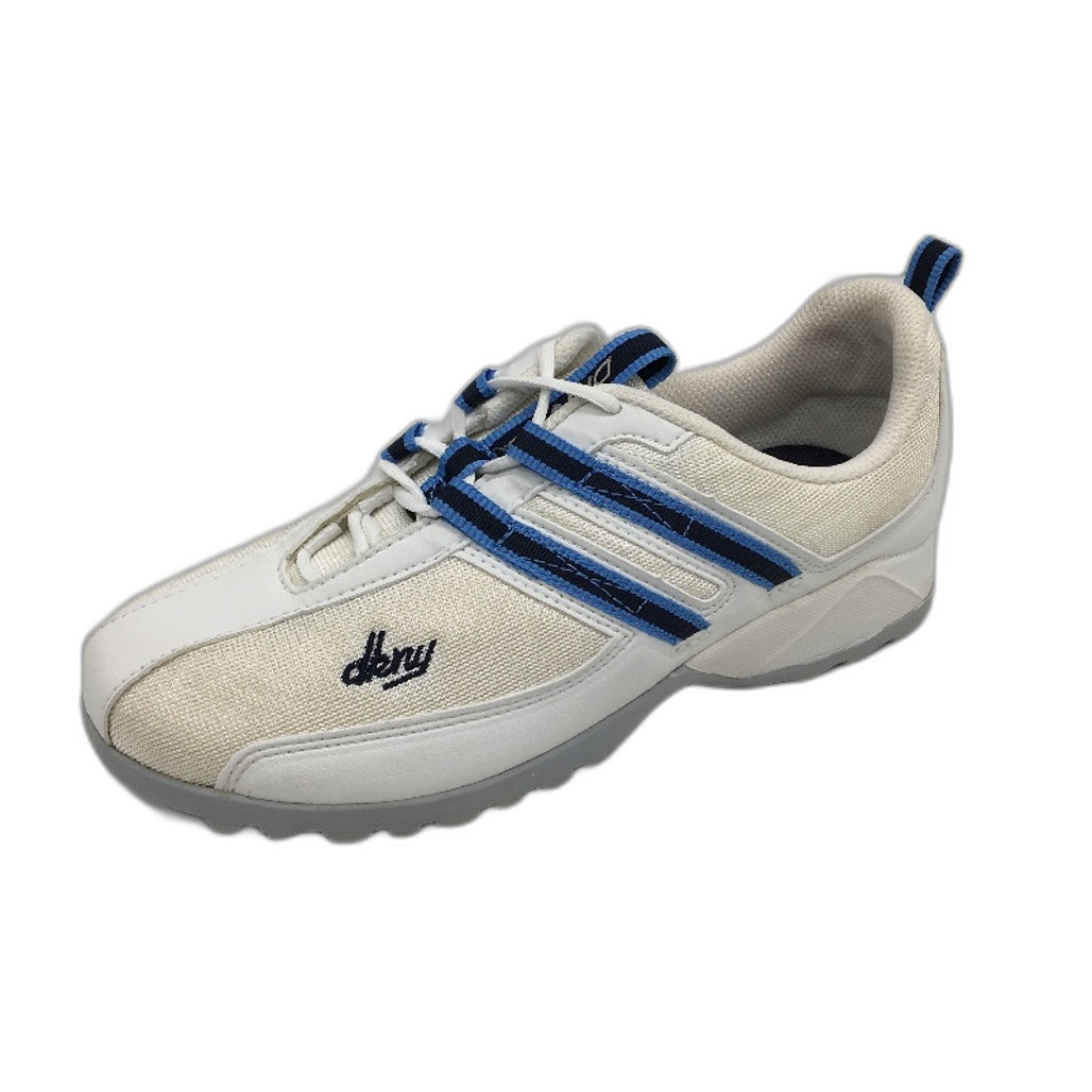 DKNY Basic White Mesh Blue Accent Lace Up Sneaker Shoe Youth Size 4 24cm NEW