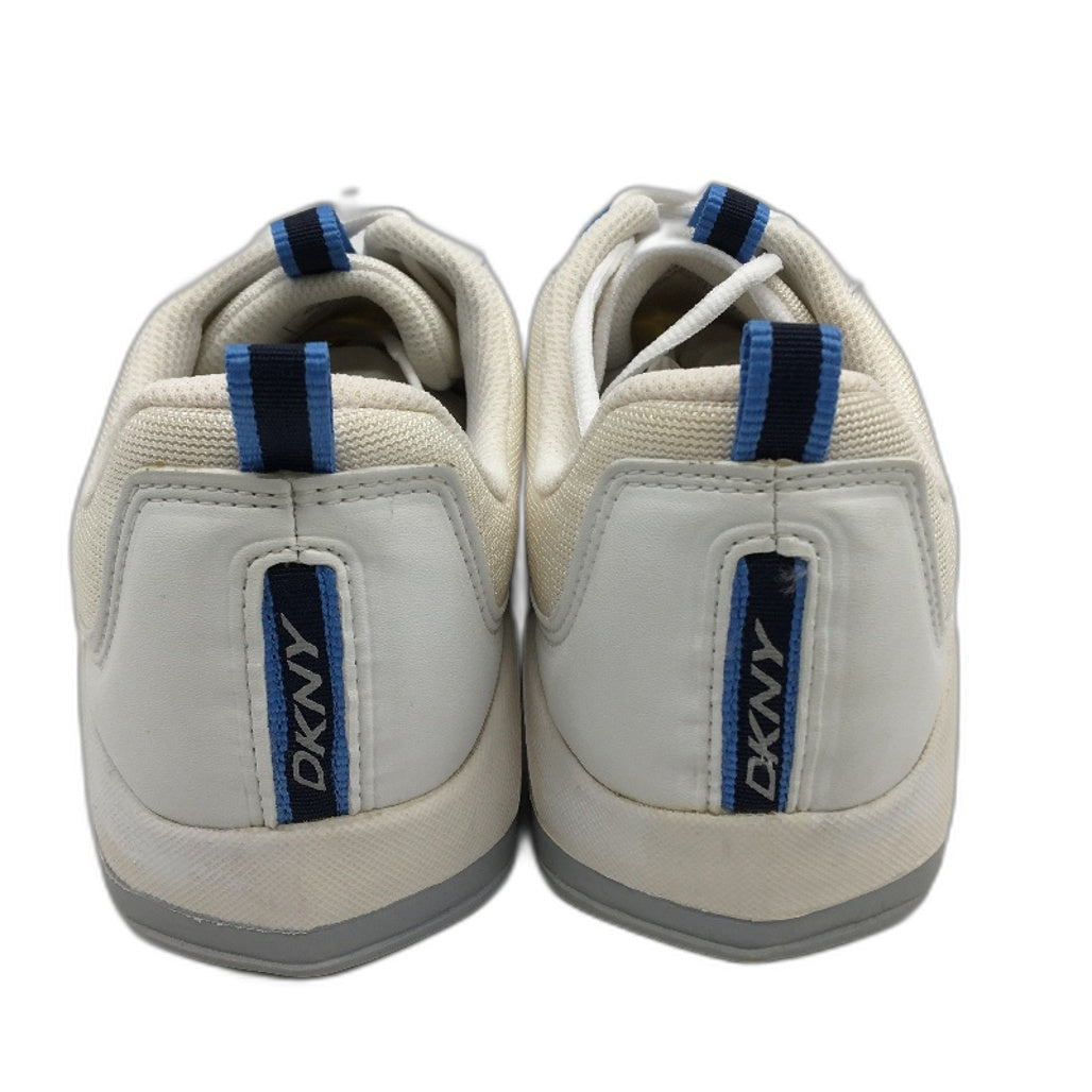DKNY Basic White Mesh Blue Accent Lace Up Sneaker Shoe Youth Size 4 24cm NEW