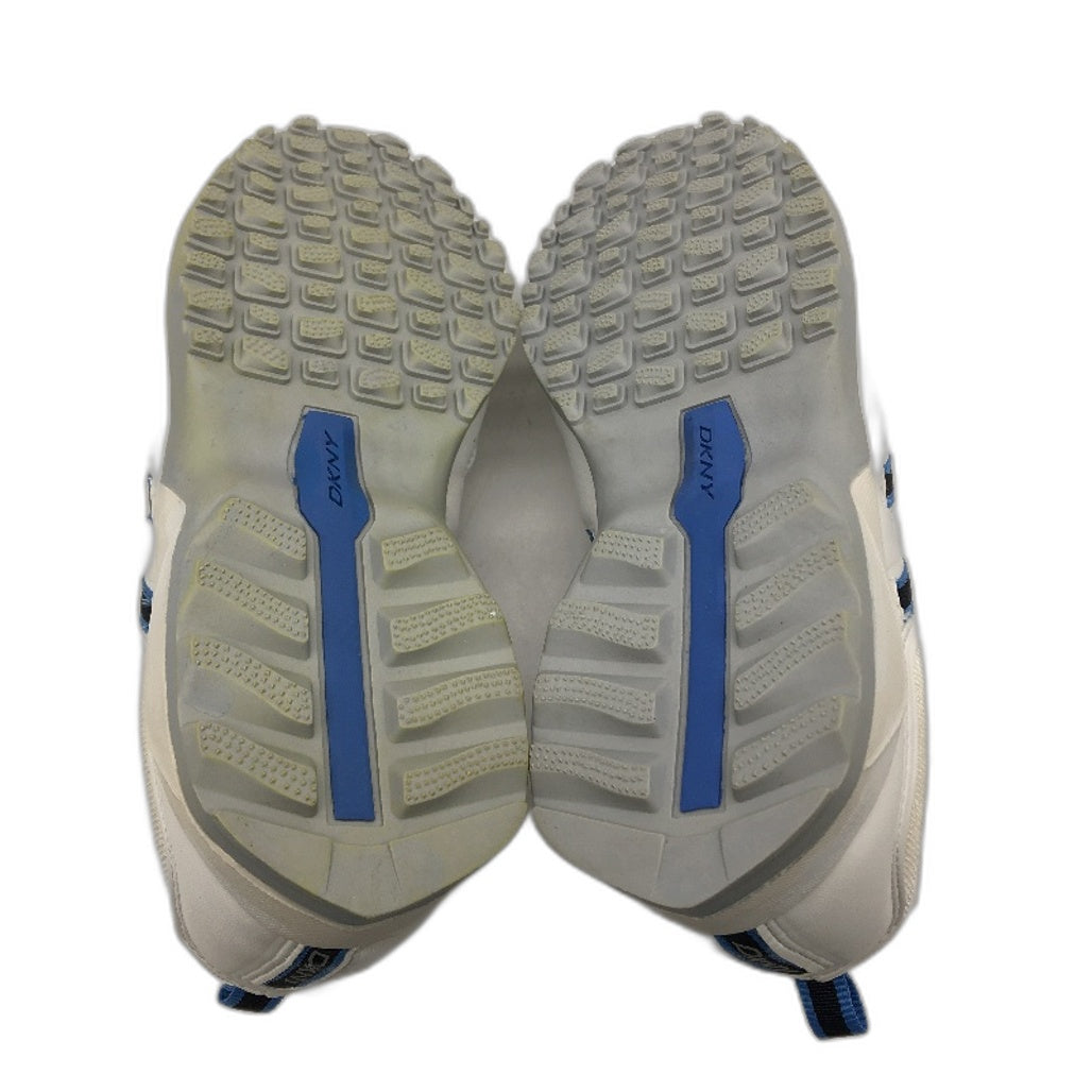 DKNY Basic White Mesh Blue Accent Lace Up Sneaker Shoe Youth Size 4 24cm NEW