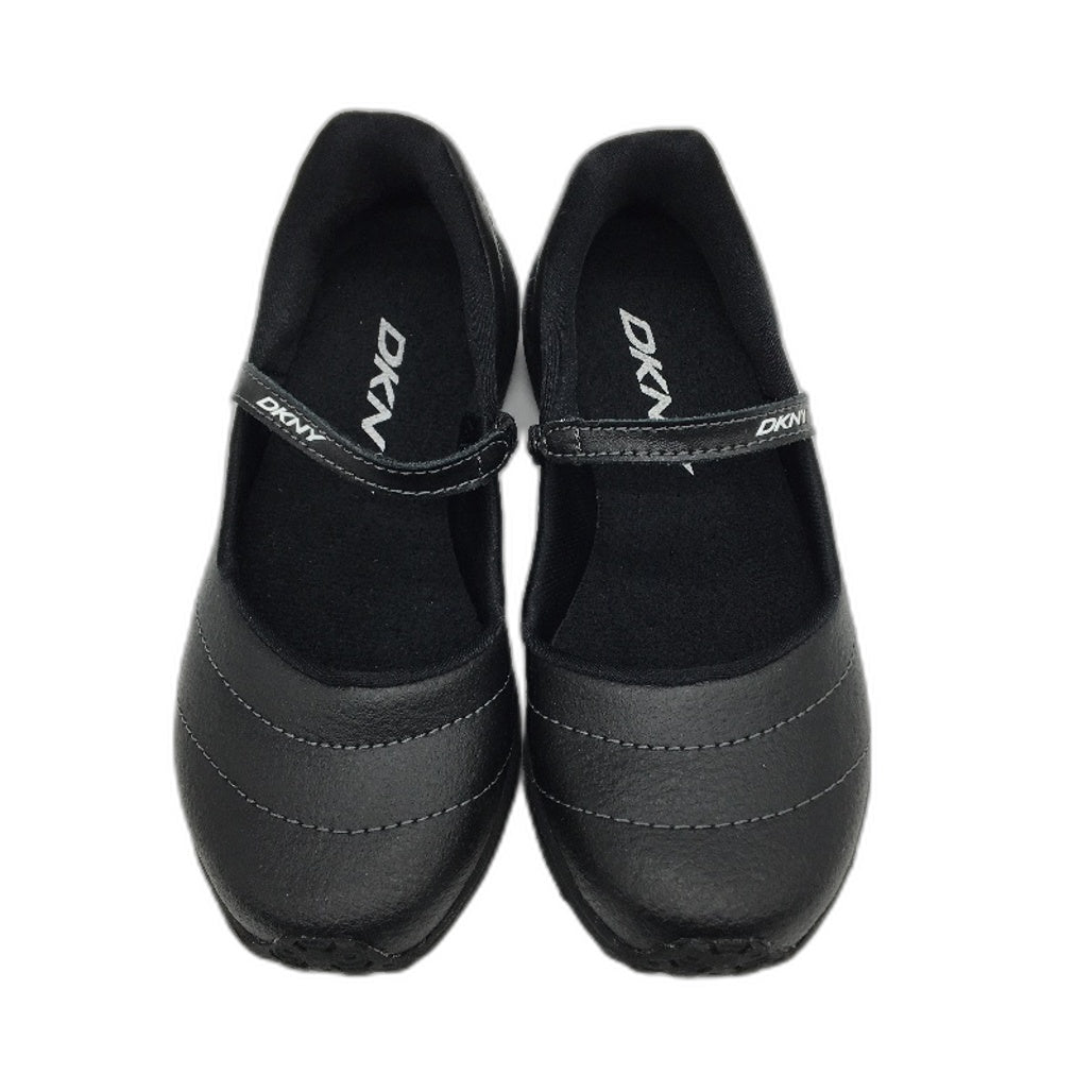 DKNY Cheri Black Elastic Strap Leather Casual Shoe Girls Kids Size 12 20cm NEW