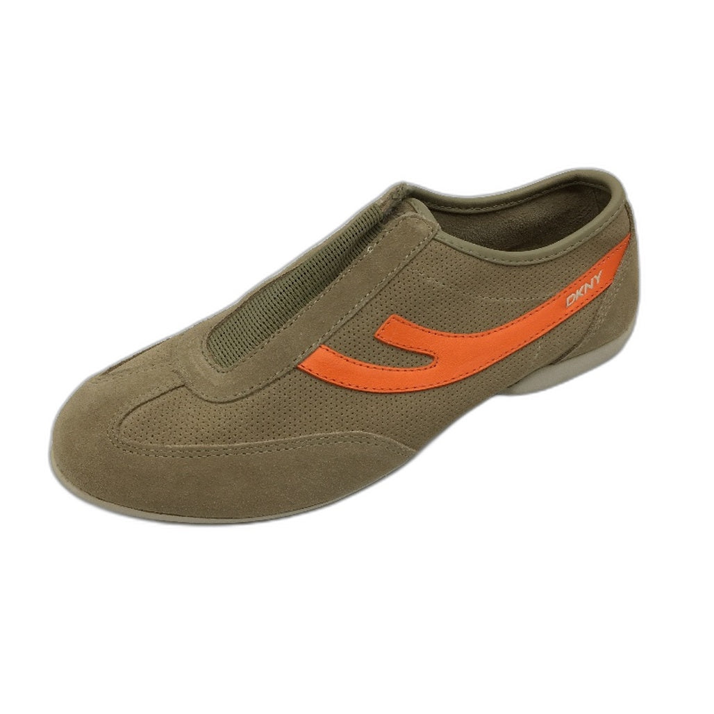 DKNY Khaki & Orange Leather Lexi Slip On Casual Sneaker Shoe Ladies Size 6 NEW