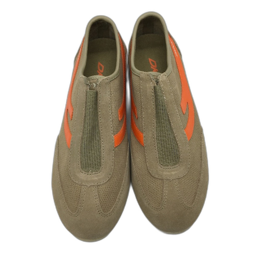 DKNY Khaki & Orange Leather Lexi Slip On Casual Sneaker Shoe Ladies Size 6 NEW