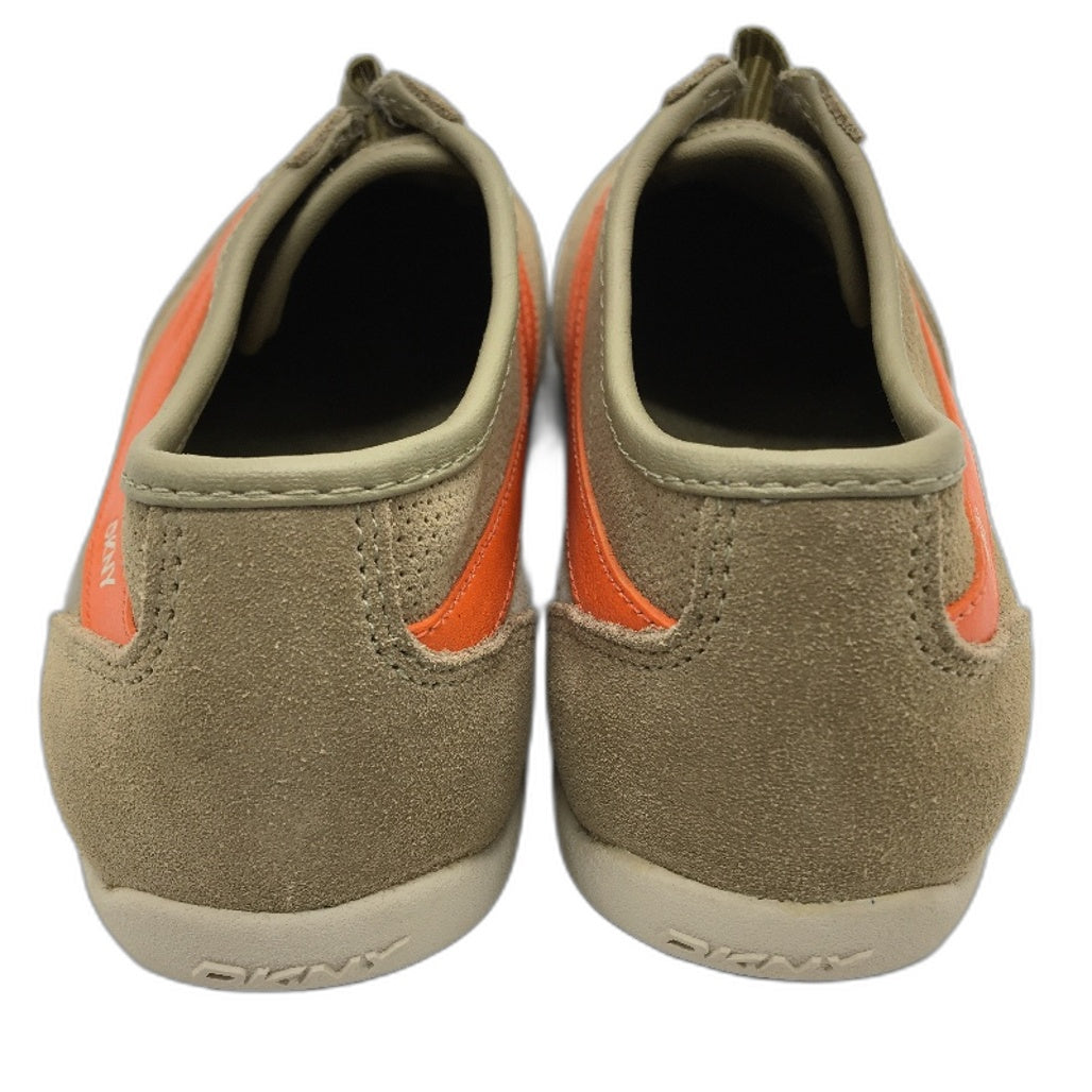 DKNY Khaki & Orange Leather Lexi Slip On Casual Sneaker Shoe Ladies Size 6 NEW