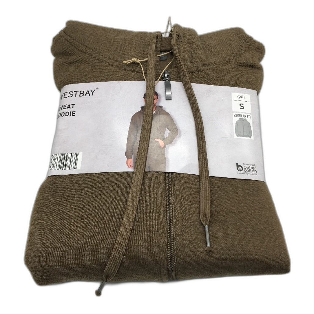 Westbay Brown Cotton Blend Hooded Sweat Zip Up Top Mens Size Small NEW