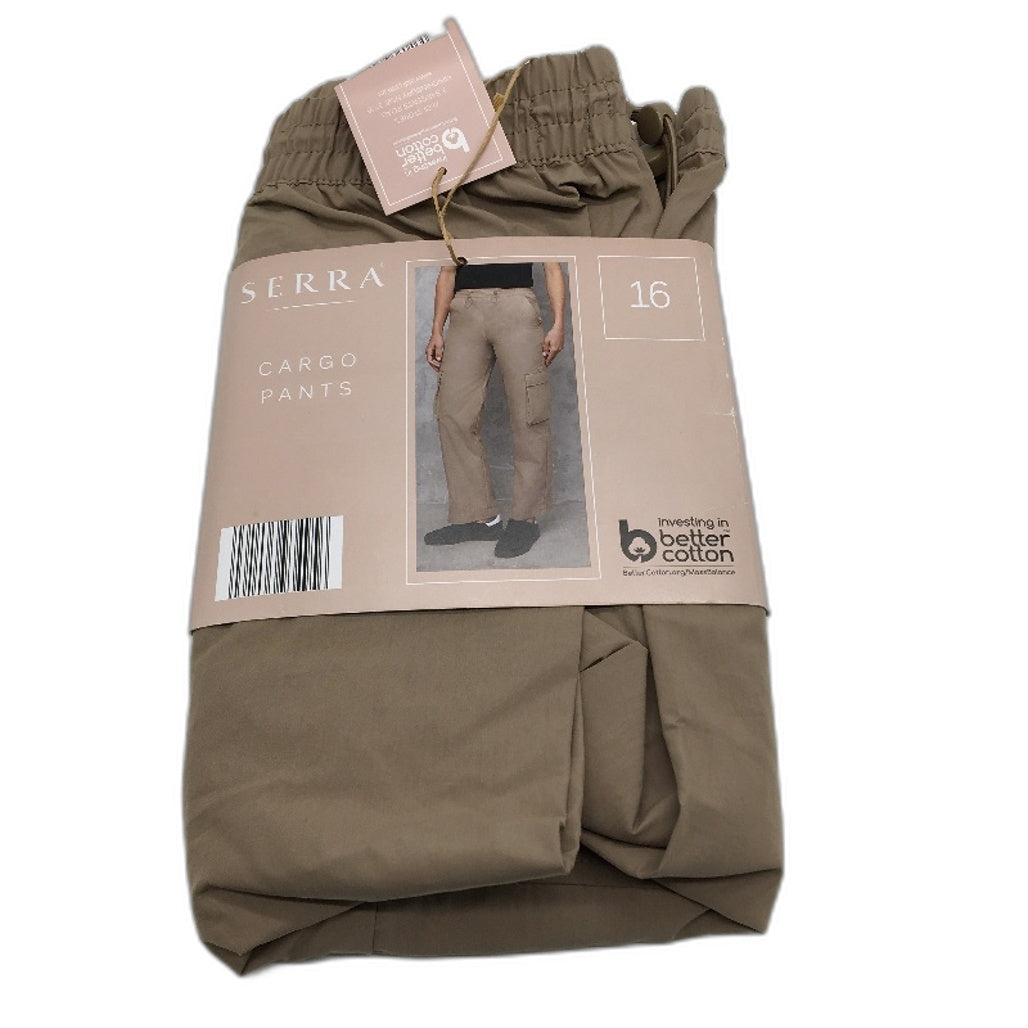 Serra Khaki Drawstring Cargo Pants Relaxed Leg Parachute Fabric Ladies Sz 16 NEW
