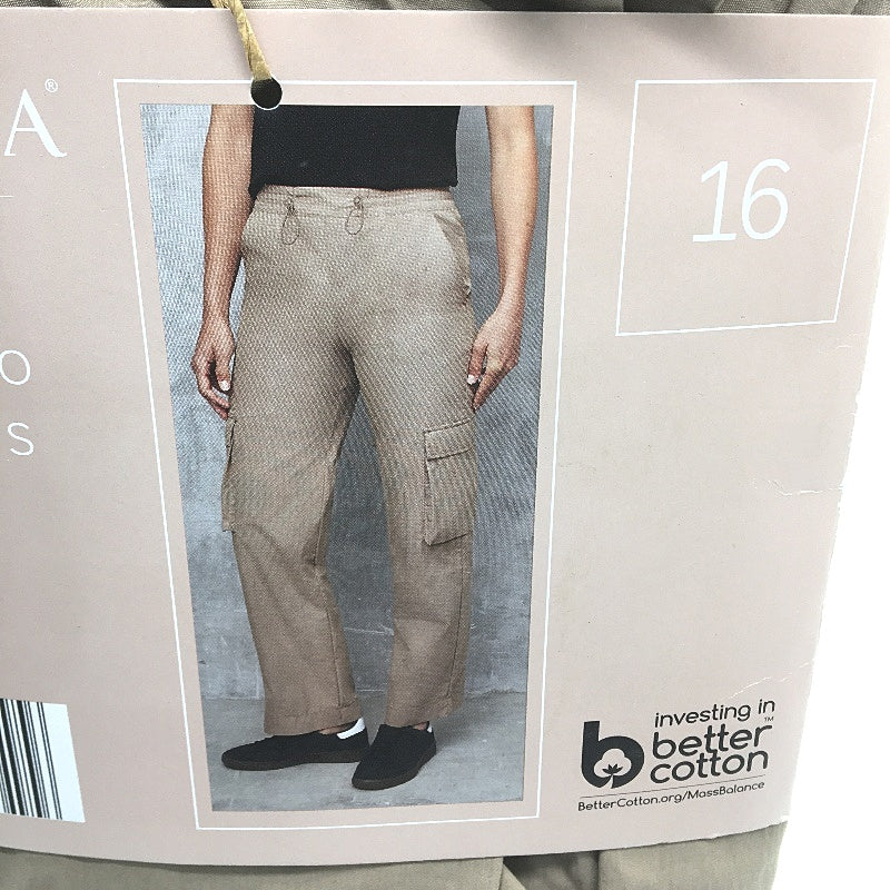 Serra Khaki Drawstring Cargo Pants Relaxed Leg Parachute Fabric Ladies Sz 16 NEW