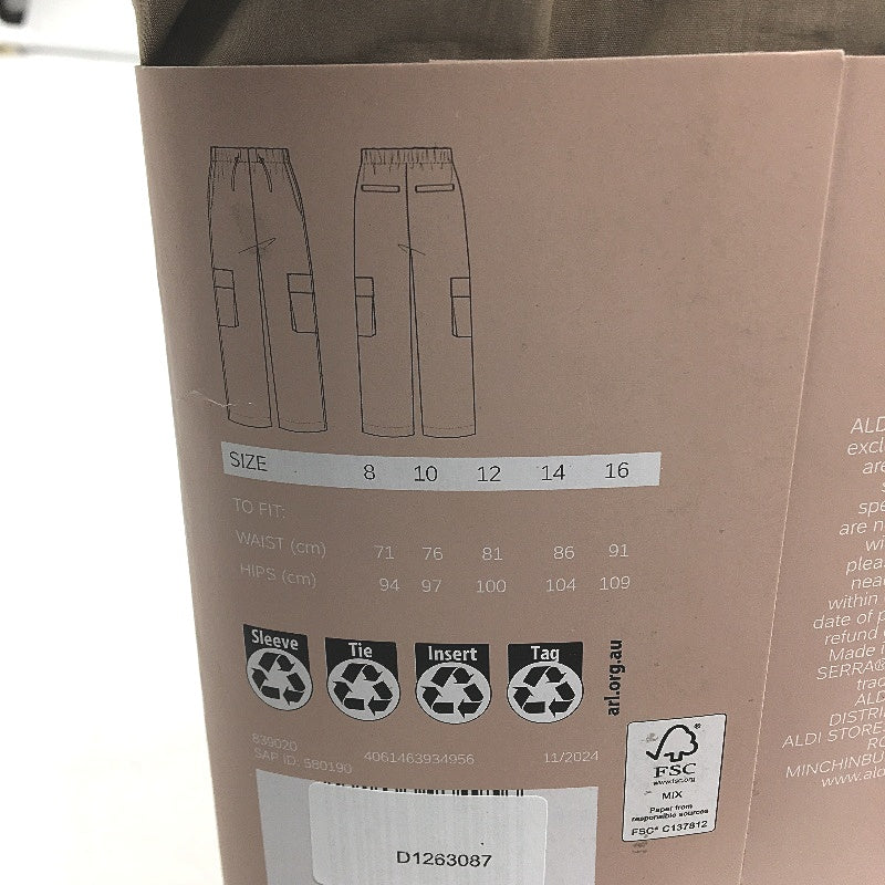 Serra Khaki Drawstring Cargo Pants Relaxed Leg Parachute Fabric Ladies Sz 16 NEW