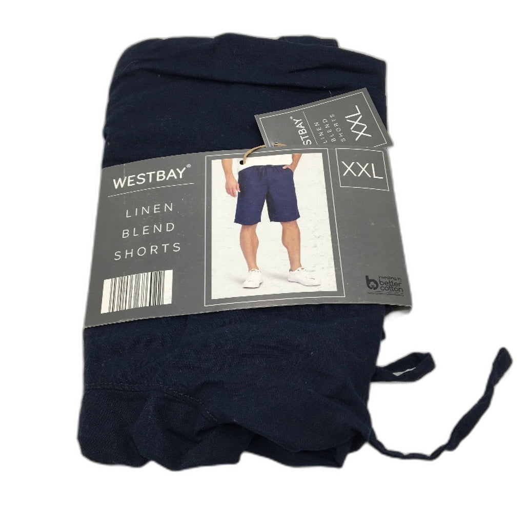 Westbay Navy Blue Linen Blend Elastic Waist Casual Shorts Mens Size XXL NEW