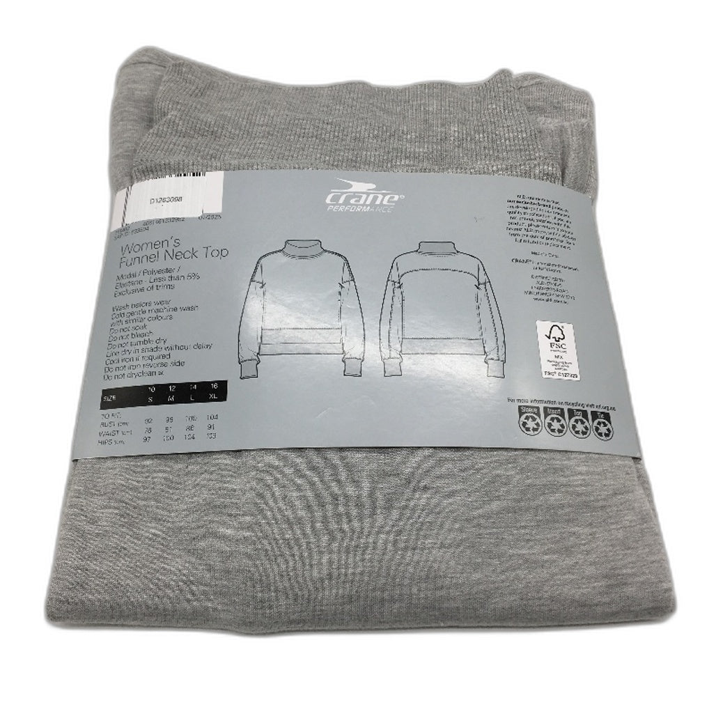 Crane Performance Funnel Neck Classic Soft Grey Sweater Jumper Top Size S NEW