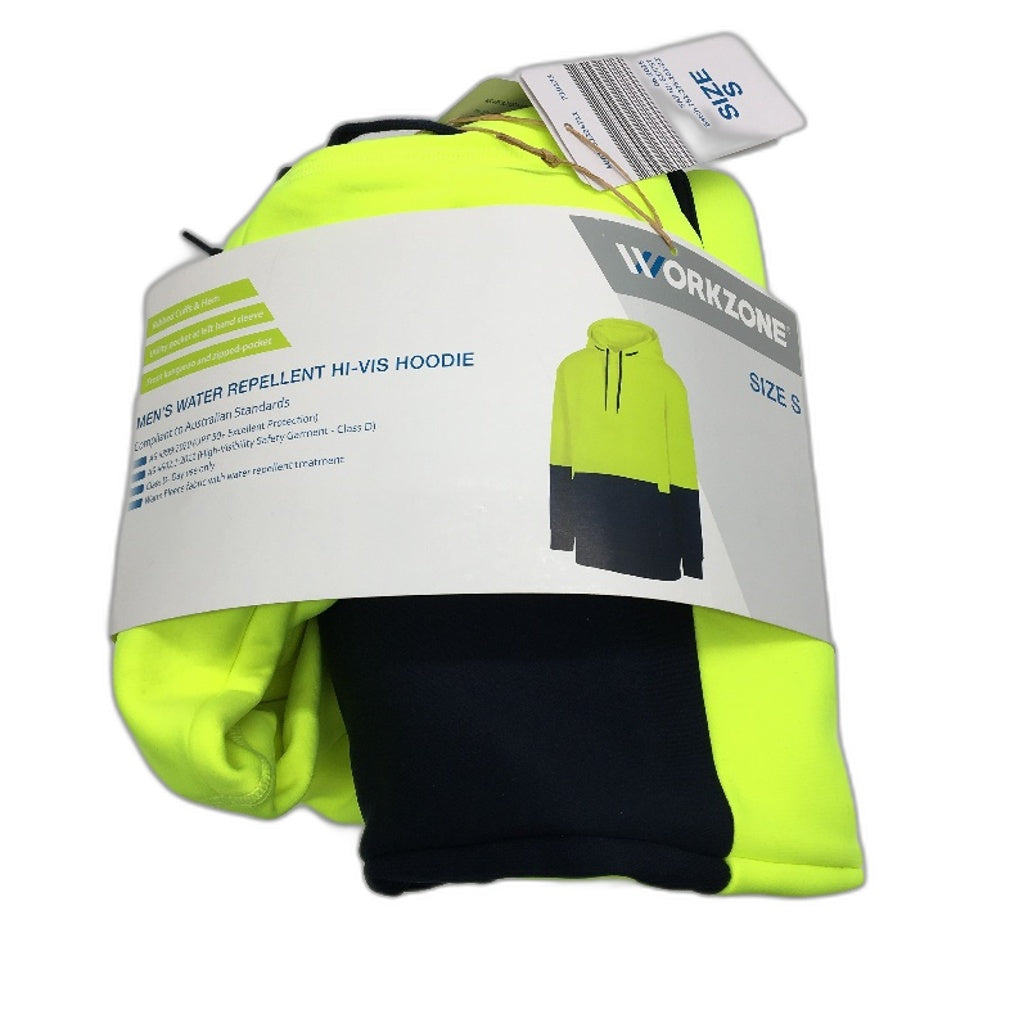 Workzone Water Repellant Hi-Vis Yellow & Navy Hoodie Jumper Mens Size Small NEW