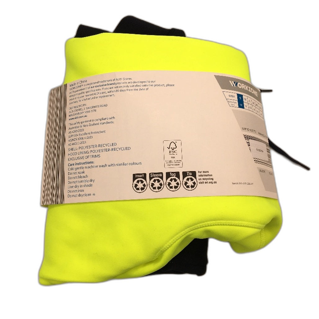 Workzone Water Repellant Hi-Vis Yellow & Navy Hoodie Jumper Mens Size Small NEW