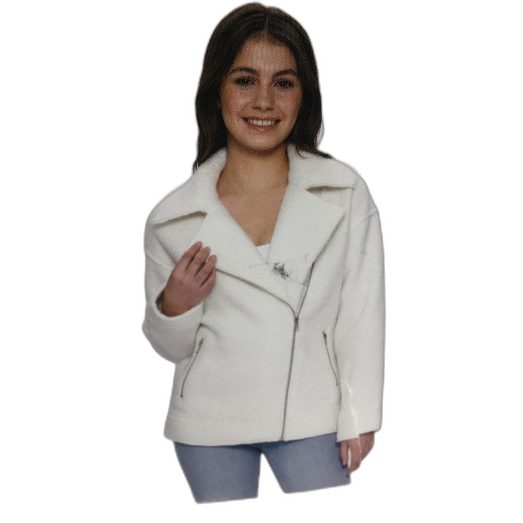 Serra Cream Faux Wool Sherpa Style Zip Up Biker Jacket Ladies Size 16 NEW