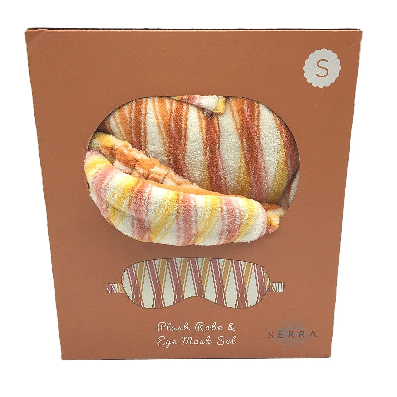 Serra Orange Striped Soft Plush Robe & Eye Mask Gift Set Ladies Size Small NEW