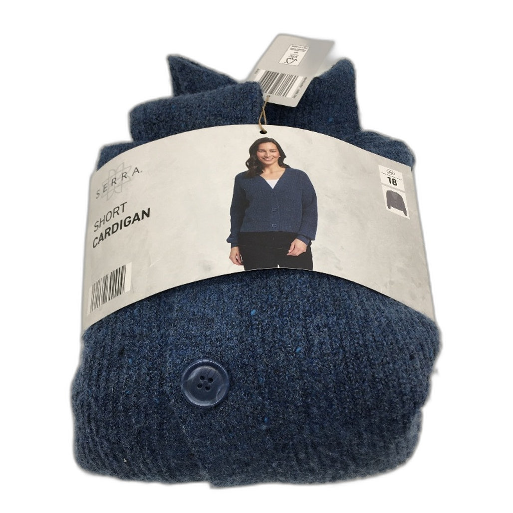 Serra Soft Navy Blue Knit Style Button Up Short Cardigan Ladies Size 18 NEW