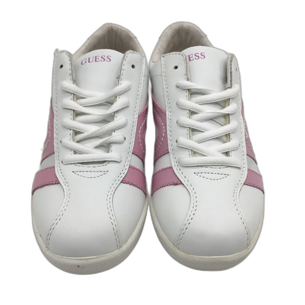 Guess Leather White & Pink Stripe Sneaker Shoe Girls Youth Size US 3 EUR 35 NEW
