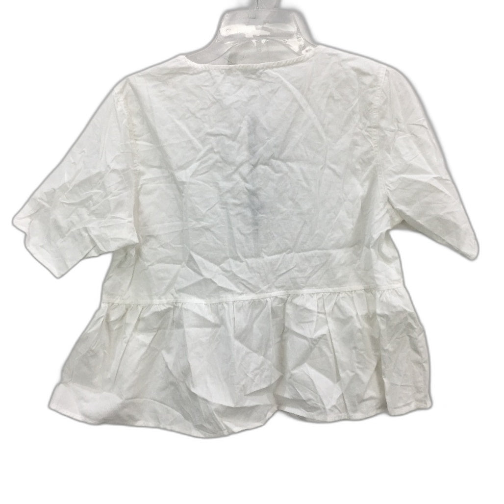 Subtitled White & Black Tie Front Short Sleeve Casual Top Ladies Size Medium