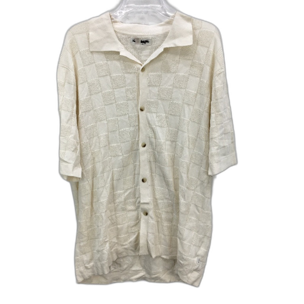 Rollas Cream Checkered Knit Button-Up Casual Lightweight Shirt Mens Size Large