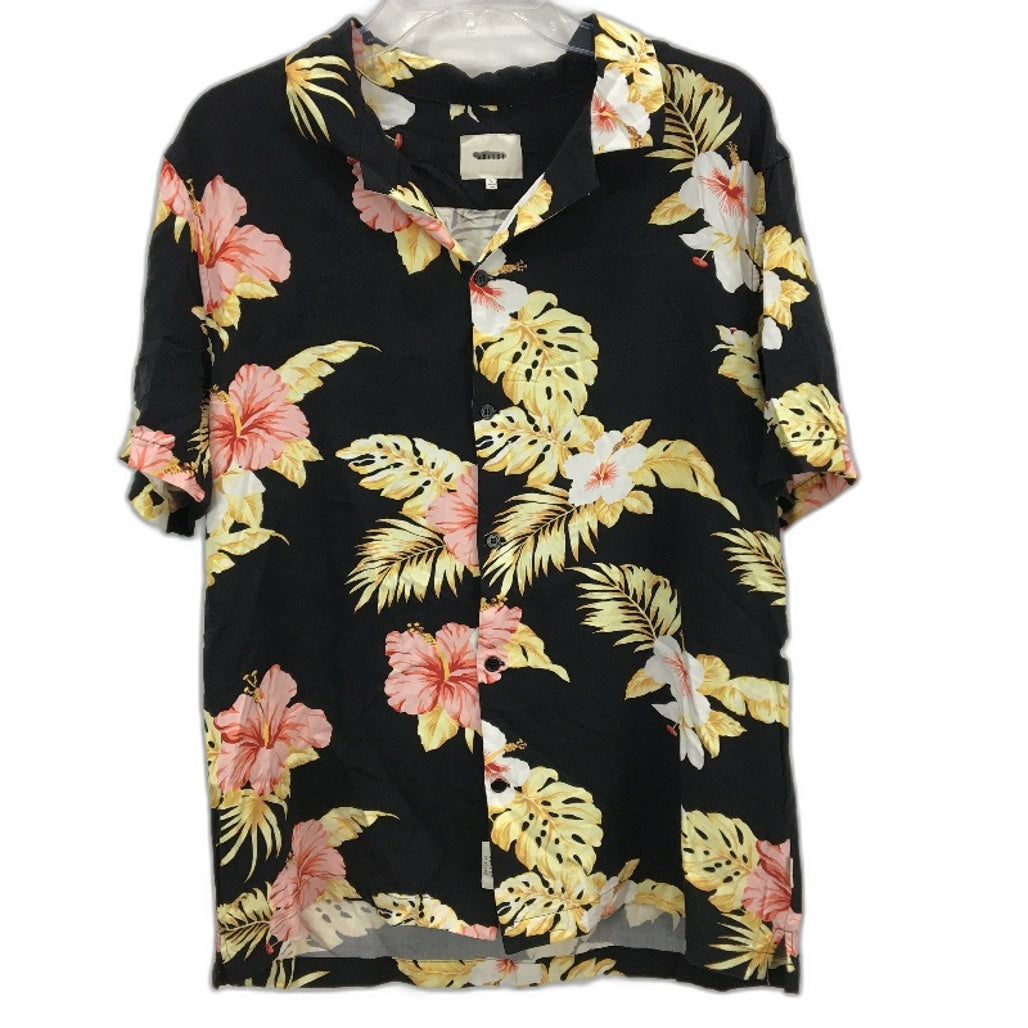 Arvust Floral Black Button-Up Flowy Casual Short Sleeve Shirt Mens Size Large