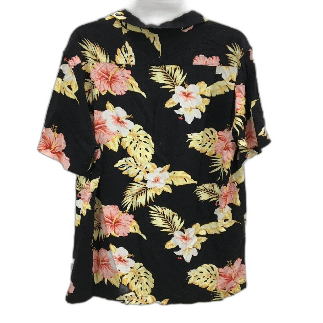 Arvust Floral Black Button-Up Flowy Casual Short Sleeve Shirt Mens Size Large