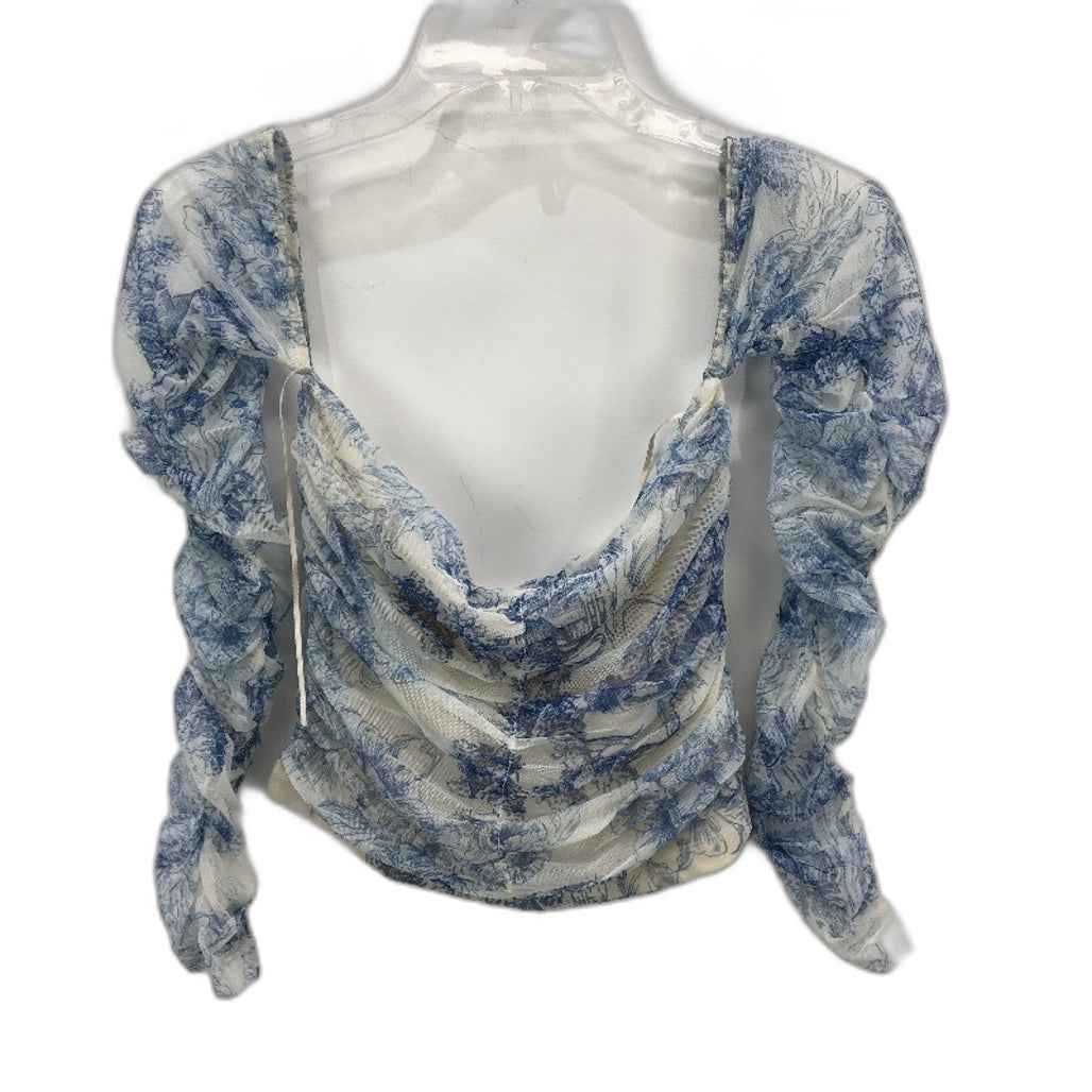 Alice In The Eve Blue & White Long Sleeve Off-Shoulder Top Ladies Size Small