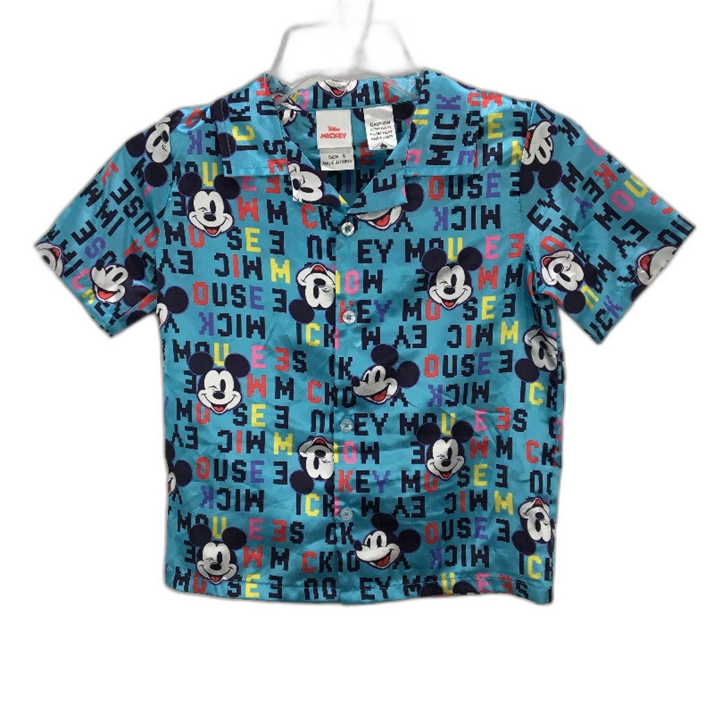 Disney Junior Mickey Mouse Design Blue Satin Pyjama Top Youth Size 6