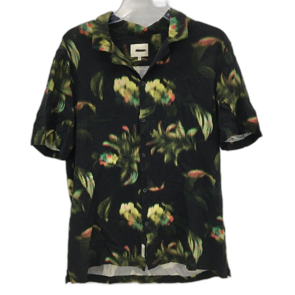 Arvust Floral Black Button-Up Flowy Casual Short Sleeve Shirt Mens Size Medium