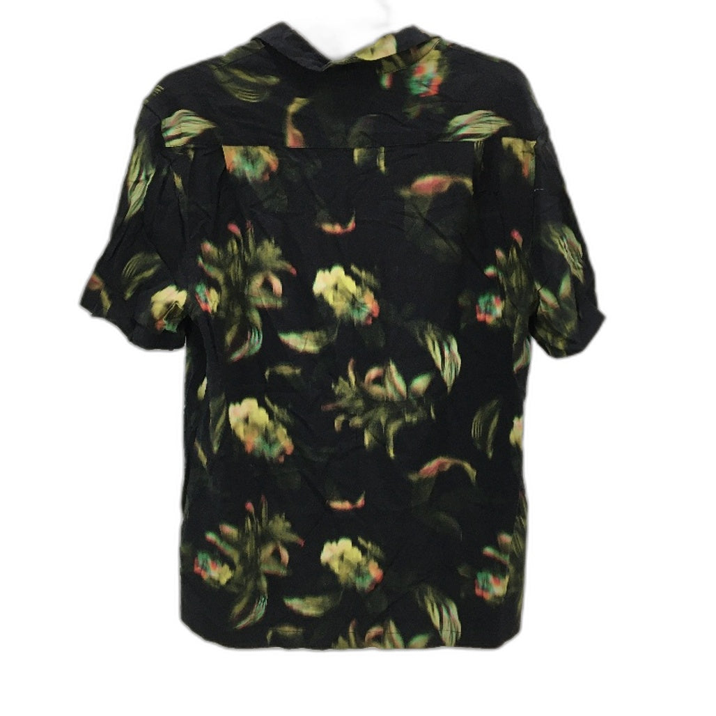 Arvust Floral Black Button-Up Flowy Casual Short Sleeve Shirt Mens Size Medium