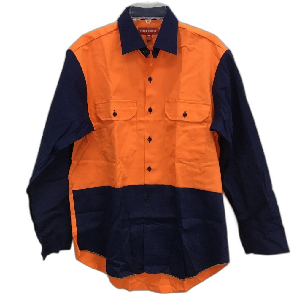 Hard Yakka Orange Hi-Vis 2 Tone Long Sleeve Button Up Shirt Mens Size Medium