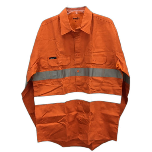 King Gee Orange Hi-Vis Long Sleeve Button Up Vented Work Shirt Mens Size Large