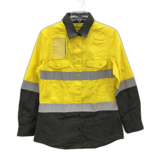 King Gee Yellow Hi-Vis Long Sleeve Button Up Vented Work Shirt Ladies Size AU 10