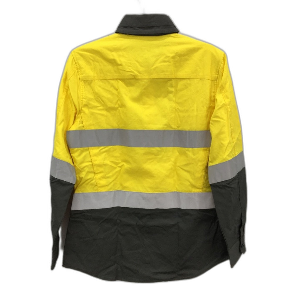 King Gee Yellow Hi-Vis Long Sleeve Button Up Vented Work Shirt Ladies Size AU 10
