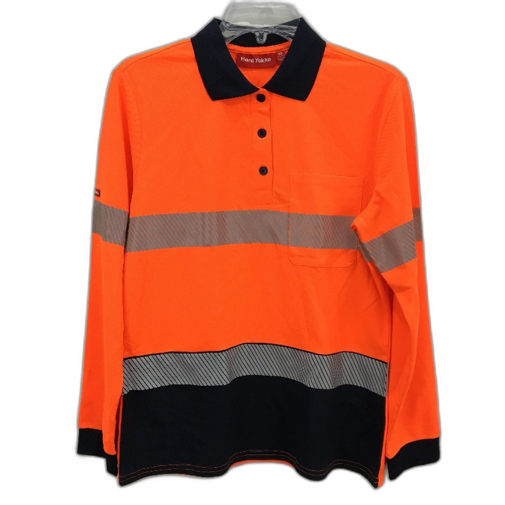 Hard Yakka Orange Hi-Vis Long Sleeve 2 Tone Light Work Shirt Ladies Size AU 10
