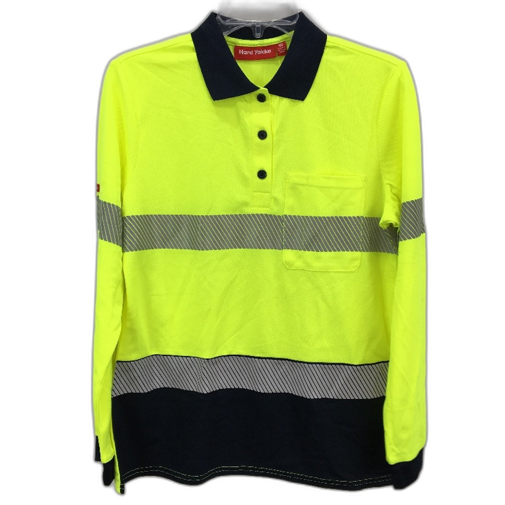 Hard Yakka Green Hi-Vis Long Sleeve 2 Tone Light Work Shirt Ladies Size AU 10