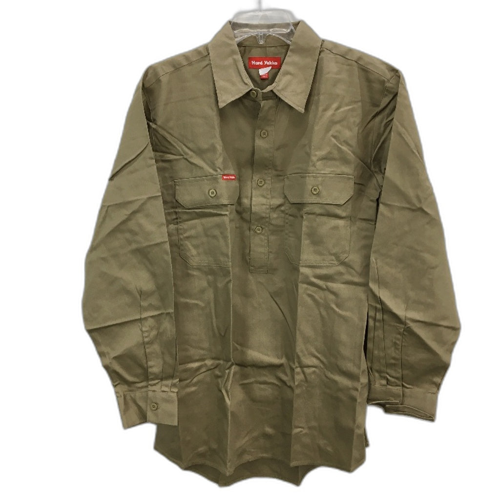 Hard Yakka Khaki Long Sleeve Half Button Up Drill Work Shirt Mens Size 2XL