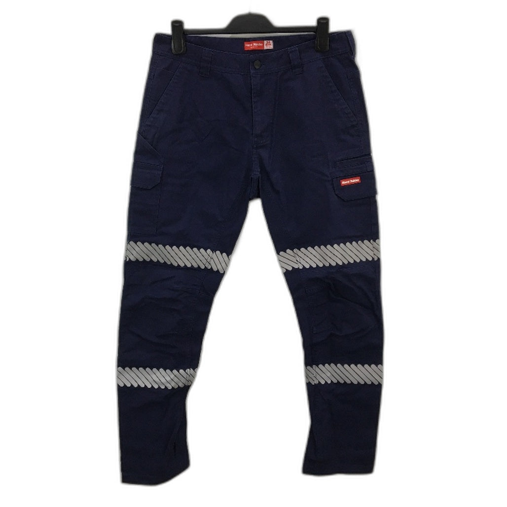 Hard Yakka Navy Slim Fit Canvas Cargo Hi-Vis Work Pants Mens Size 34/87R