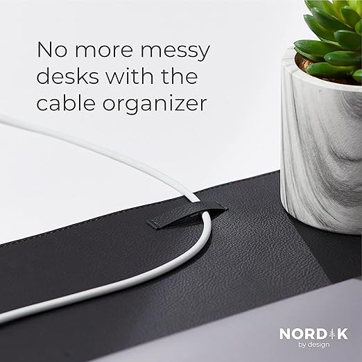 Nordik by Design Pebble Black Faux Leather Desk Mat W Cable Organiser 89x43cm NEW