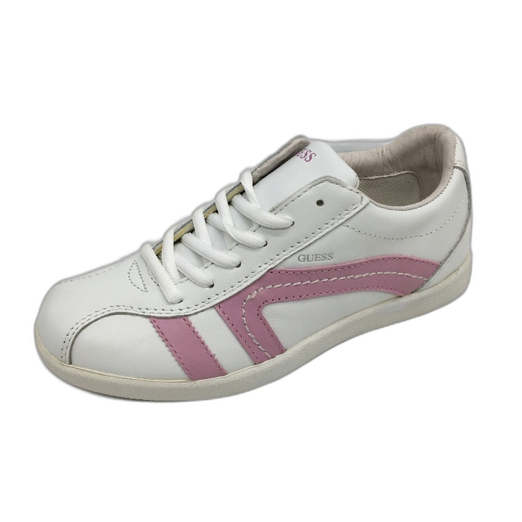 Guess Leather White & Pink Stripe Sneaker Shoe Girls Youth Size US 1 EUR 32 NEW