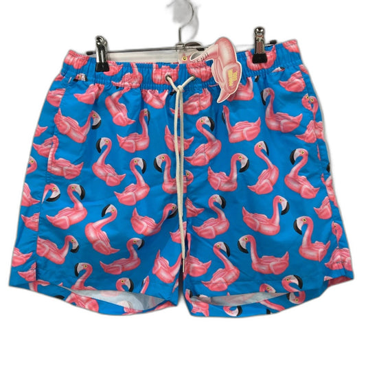 Kenji Bright Blue Pink Inflatable Flamingo Elastic Swim Shorts Mens Sze M NEW
