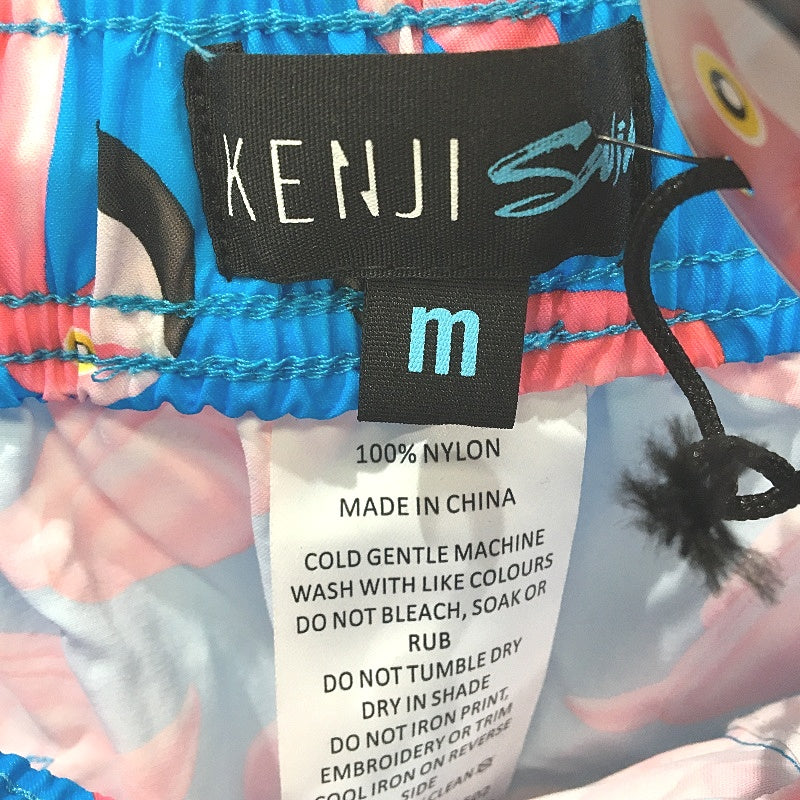 Kenji Bright Blue Pink Inflatable Flamingo Elastic Swim Shorts Mens Sze M NEW