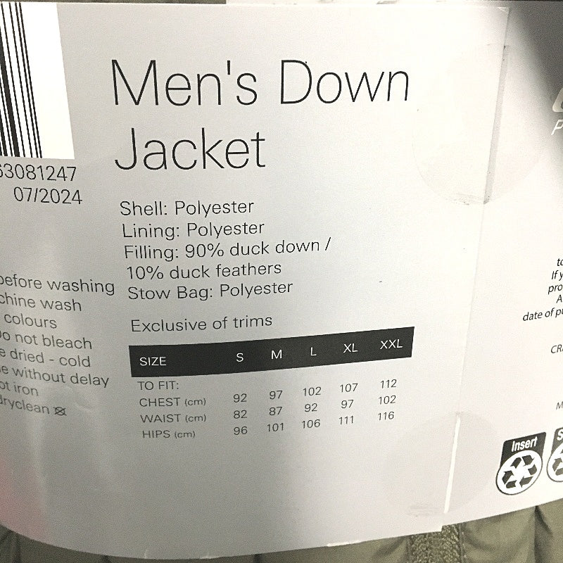 Crane Performance Green Water Repellent Feather & Down Jacket Mens Size S NEW