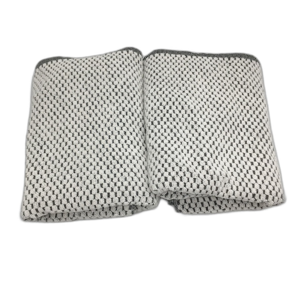 Kirkton House 2 Pack 100% Cotton White & Charcoal Textured Bath Towel Set NEW