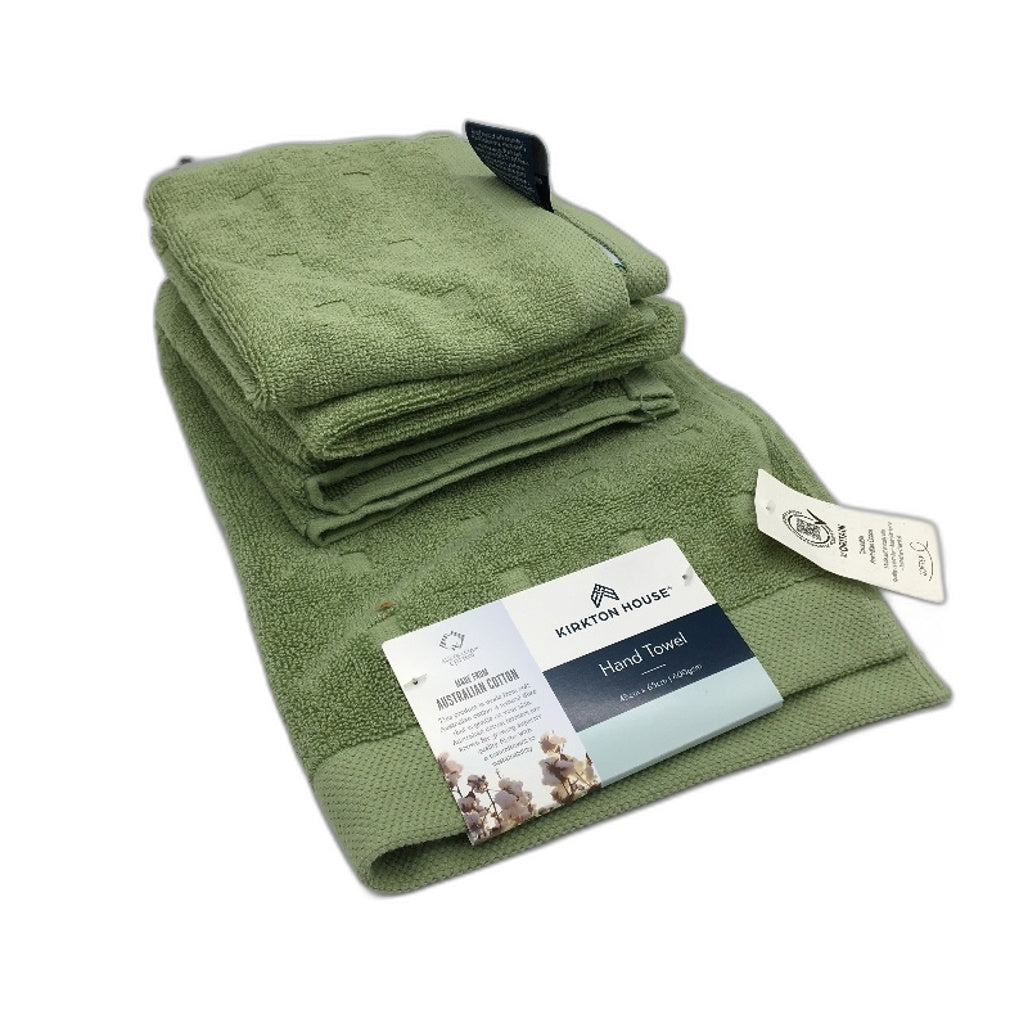 Kirkton House 5Pce Green Square Patterned Hand Towel & 4 Face Washer Pack NEW
