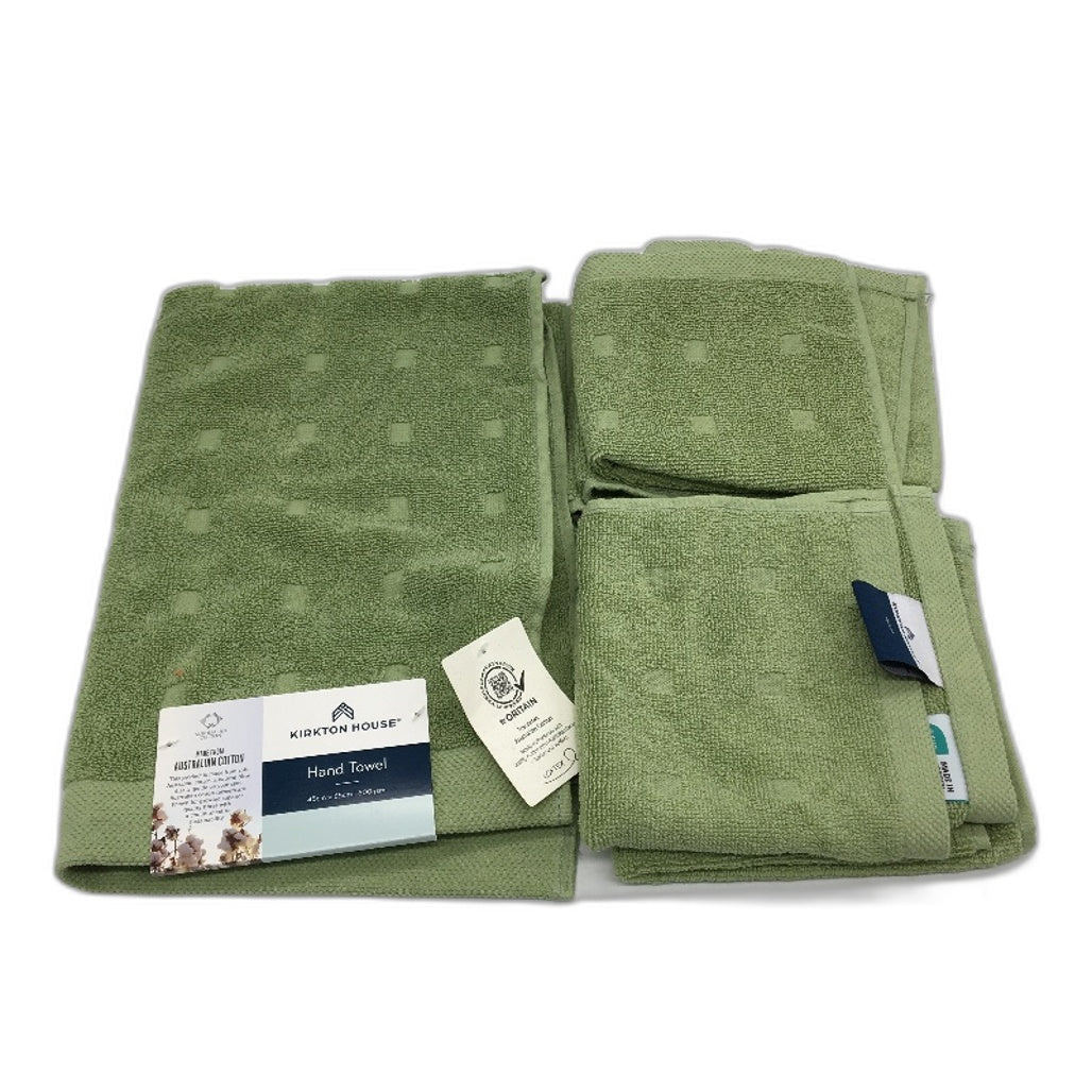 Kirkton House 5Pce Green Square Patterned Hand Towel & 4 Face Washer Pack NEW