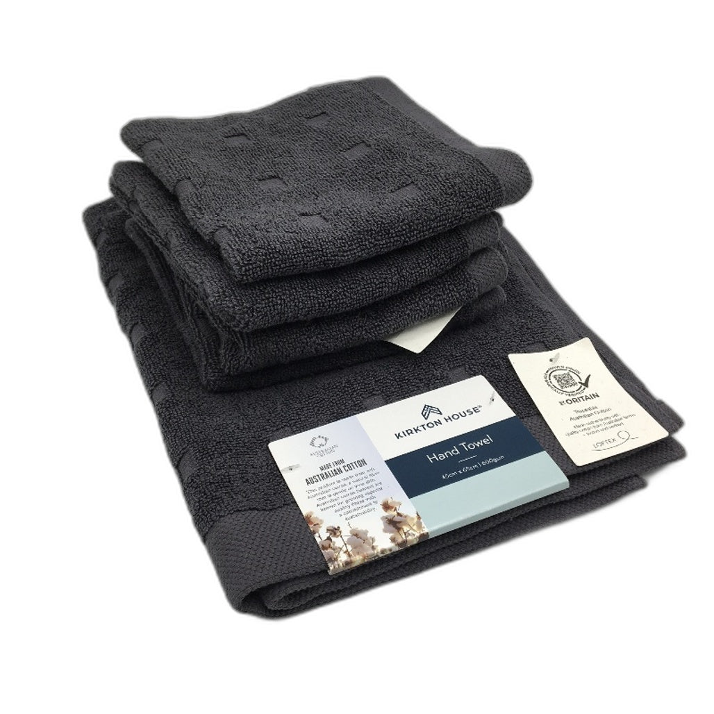 Kirkton House 5Pce Charcoal Square Patterned Hand Towel & 4 Face Washer Pack NEW
