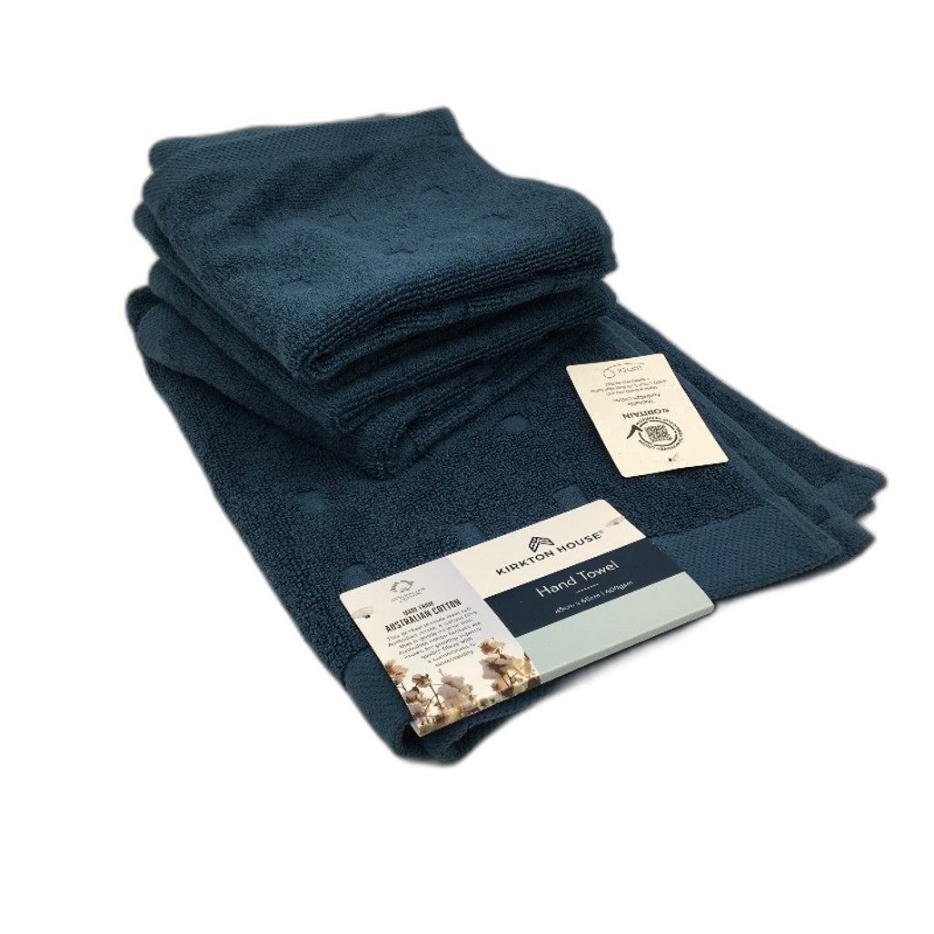 Kirkton House 5Pce Steel Blue Square Patterned HandTowel & 4 FaceWasher Pack NEW