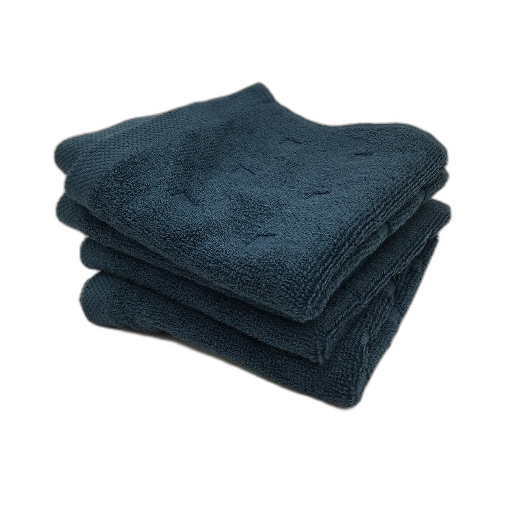 Kirkton House 5Pce Steel Blue Square Patterned HandTowel & 4 FaceWasher Pack NEW